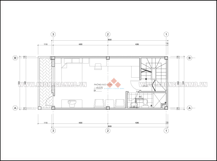 Thiết kế kiến trúc nhà lô 28m2 - Bố trí mặt bằng công năng tầng 3
